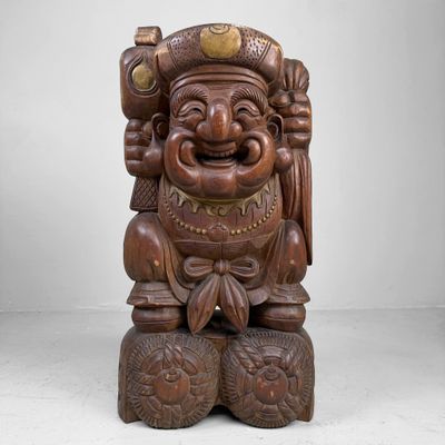 Large Japanese Wooden Daikoku Statue, 1930s