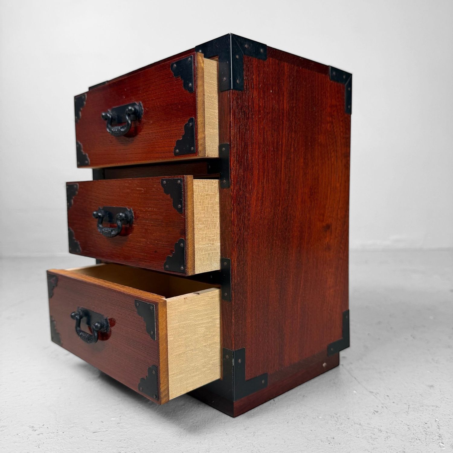 Vintage Japanese Mini-Tansu Cabinet with Three Drawers, 1980s