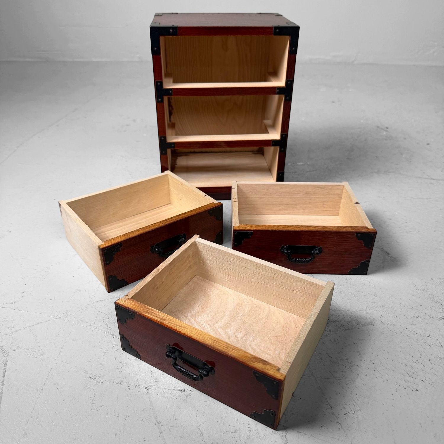 Vintage Japanese Mini-Tansu Cabinet with Three Drawers, 1980s