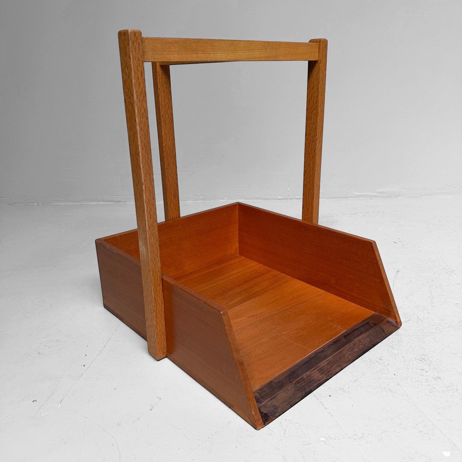 ​Vintage Japanse Houten Chiritori / Stofblik met Koperen Rand, 1960s