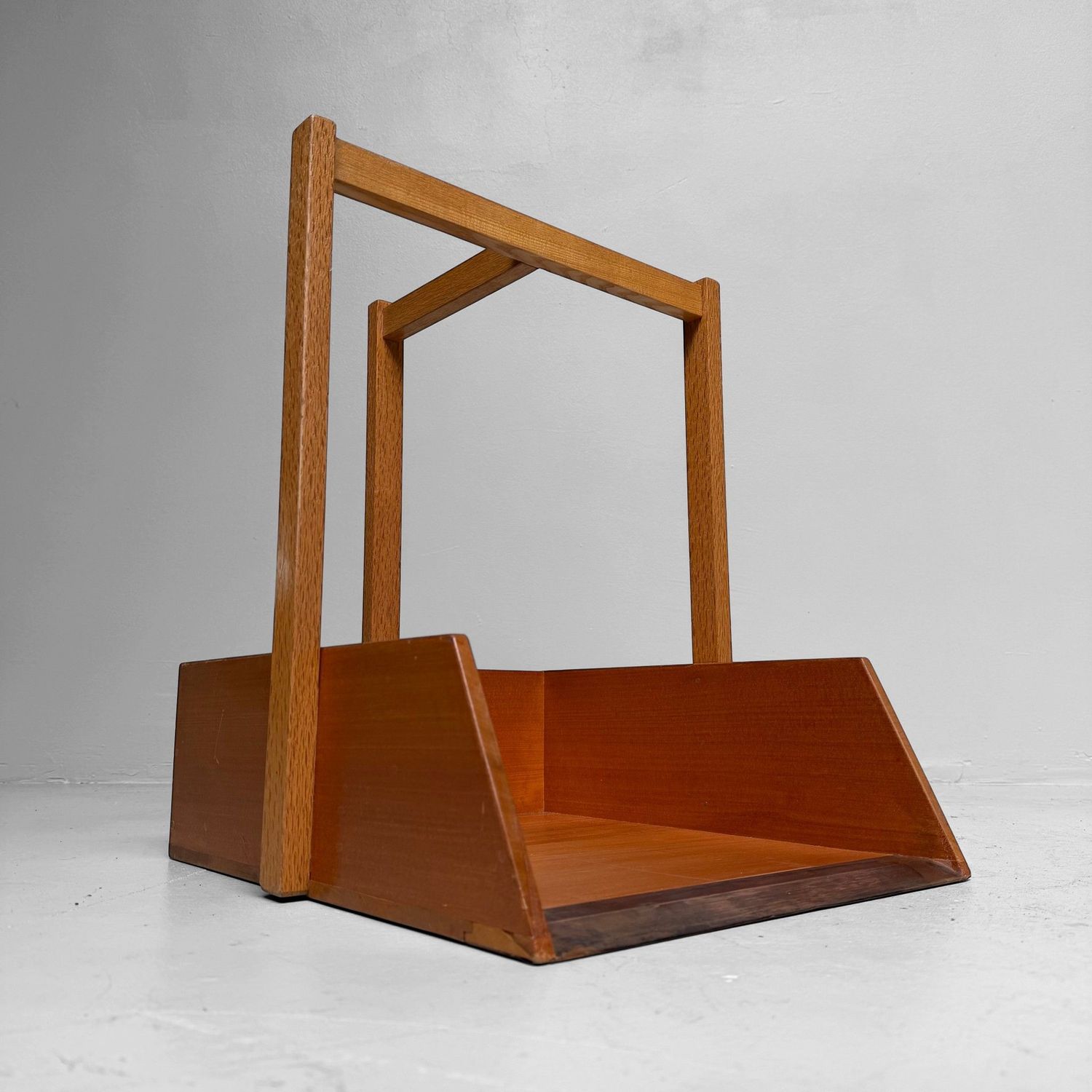 ​Vintage Japanse Houten Chiritori / Stofblik met Koperen Rand, 1960s