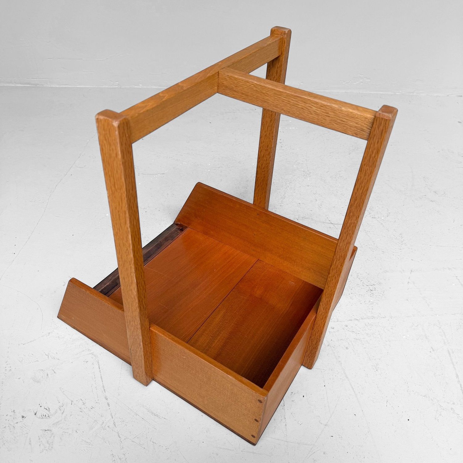 ​Vintage Japanse Houten Chiritori / Stofblik met Koperen Rand, 1960s