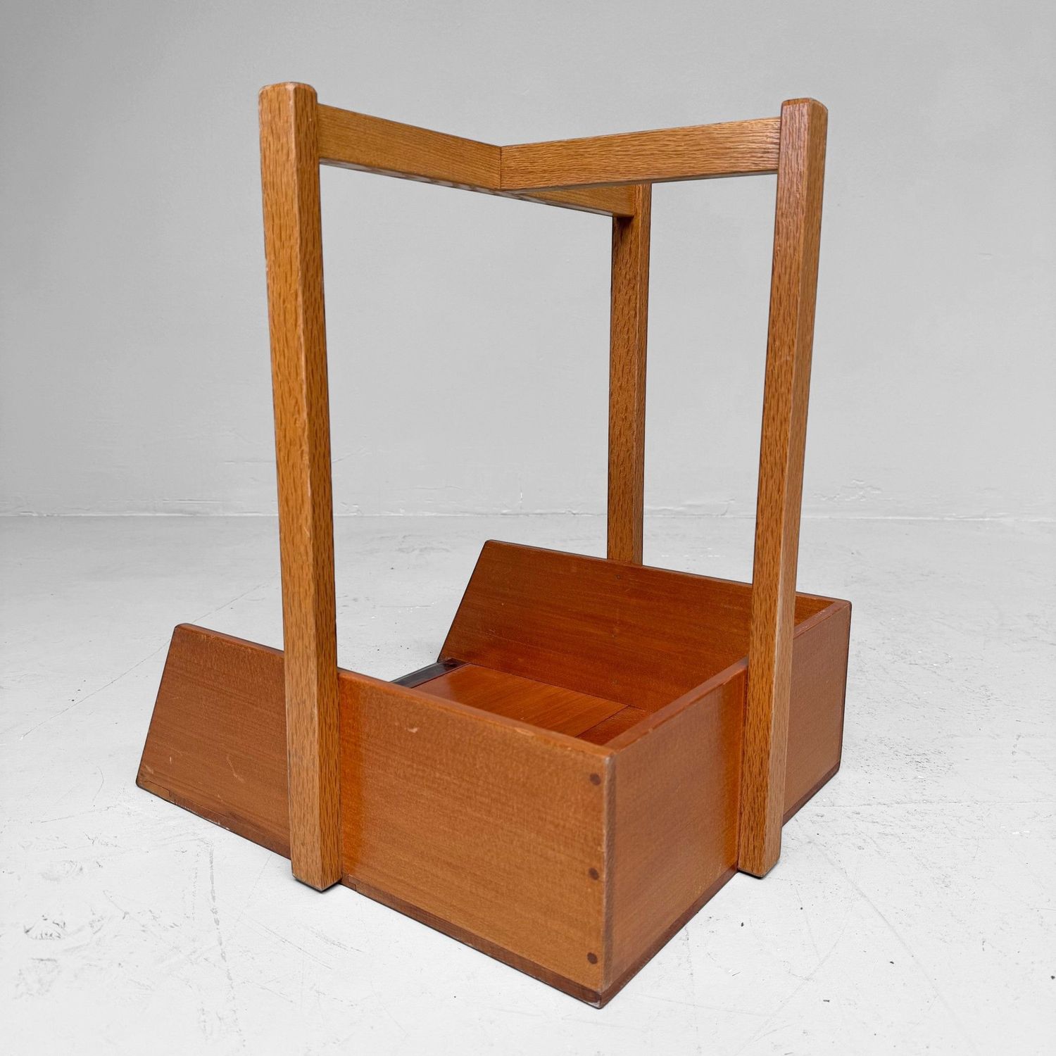 ​Vintage Japanse Houten Chiritori / Stofblik met Koperen Rand, 1960s