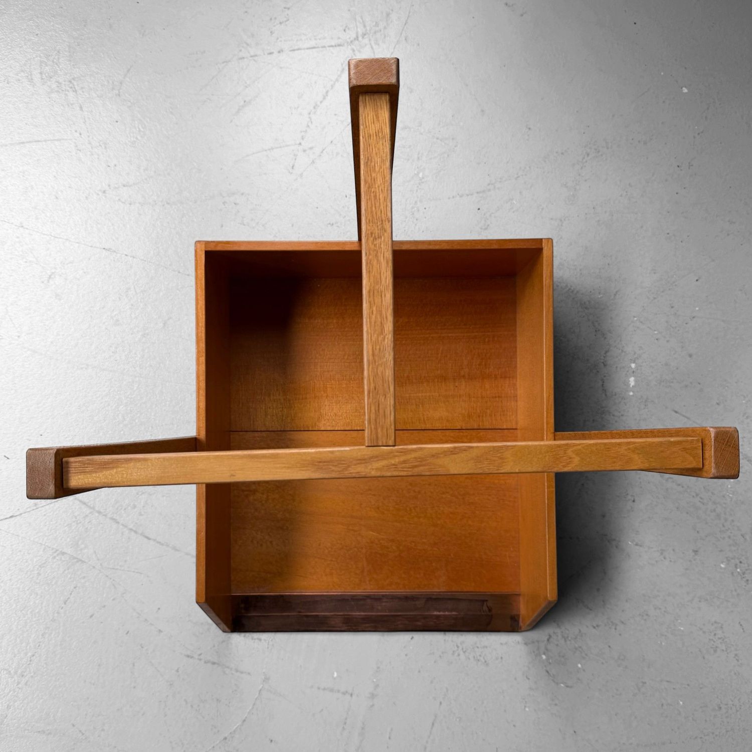 ​Vintage Japanse Houten Chiritori / Stofblik met Koperen Rand, 1960s