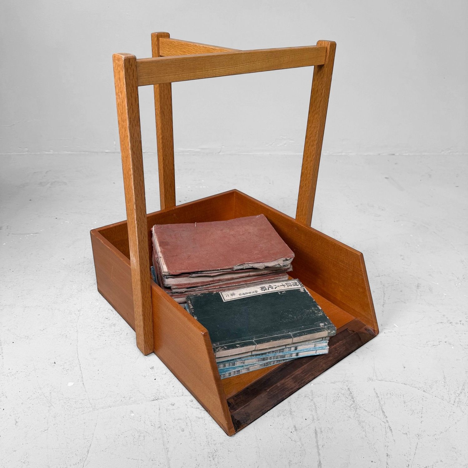 ​Vintage Japanse Houten Chiritori / Stofblik met Koperen Rand, 1960s