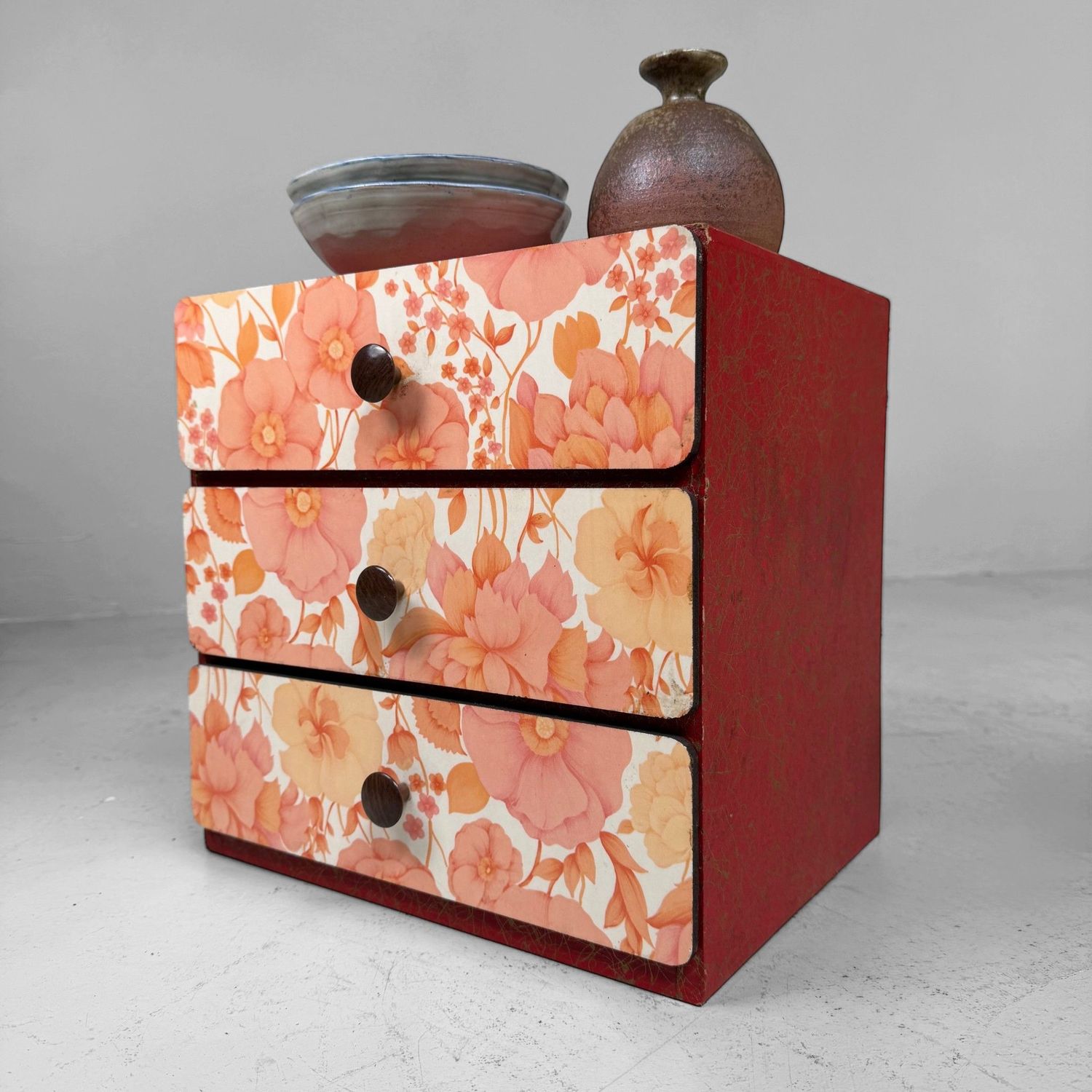 Vintage Japans Ladekastje met Bloemmotief, 1970s