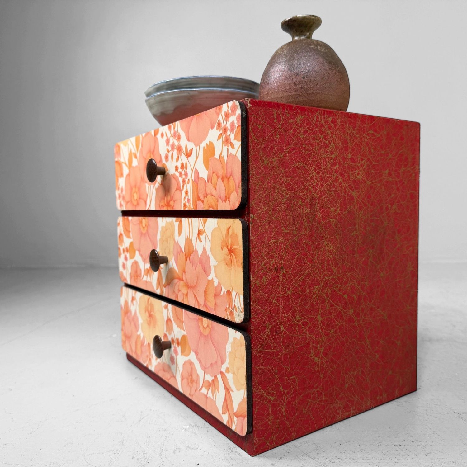 Vintage Japanese Drawer Cabinet with Floral Motif, 1970s