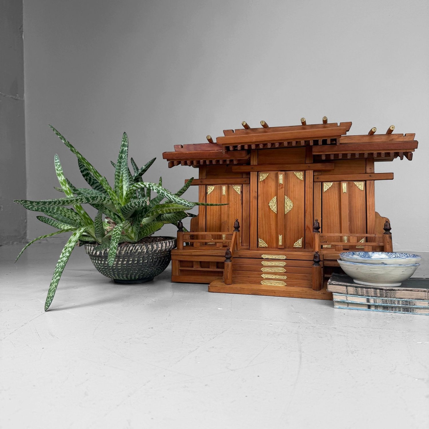 Japanse Kamidana Sanja-miya Thuisschrijn, Houten Tempel, 1980s