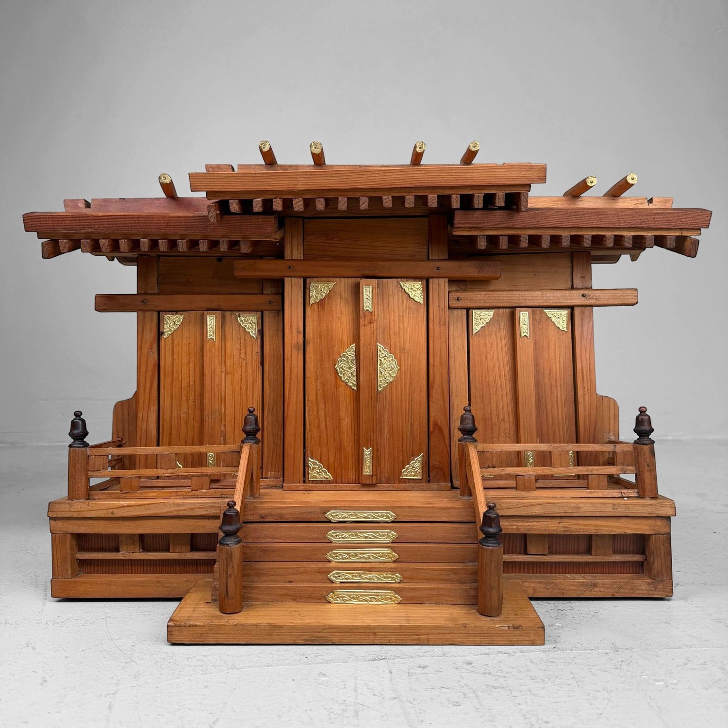 Japanse Kamidana Sanja-miya Thuisschrijn, Houten Tempel, 1980s