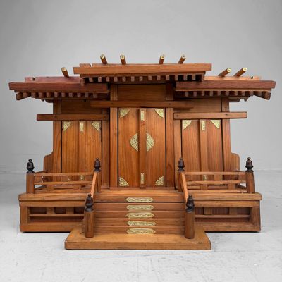 Japanese Kamidana Sanja-miya Home Shrine, Wooden Temple, 1980s