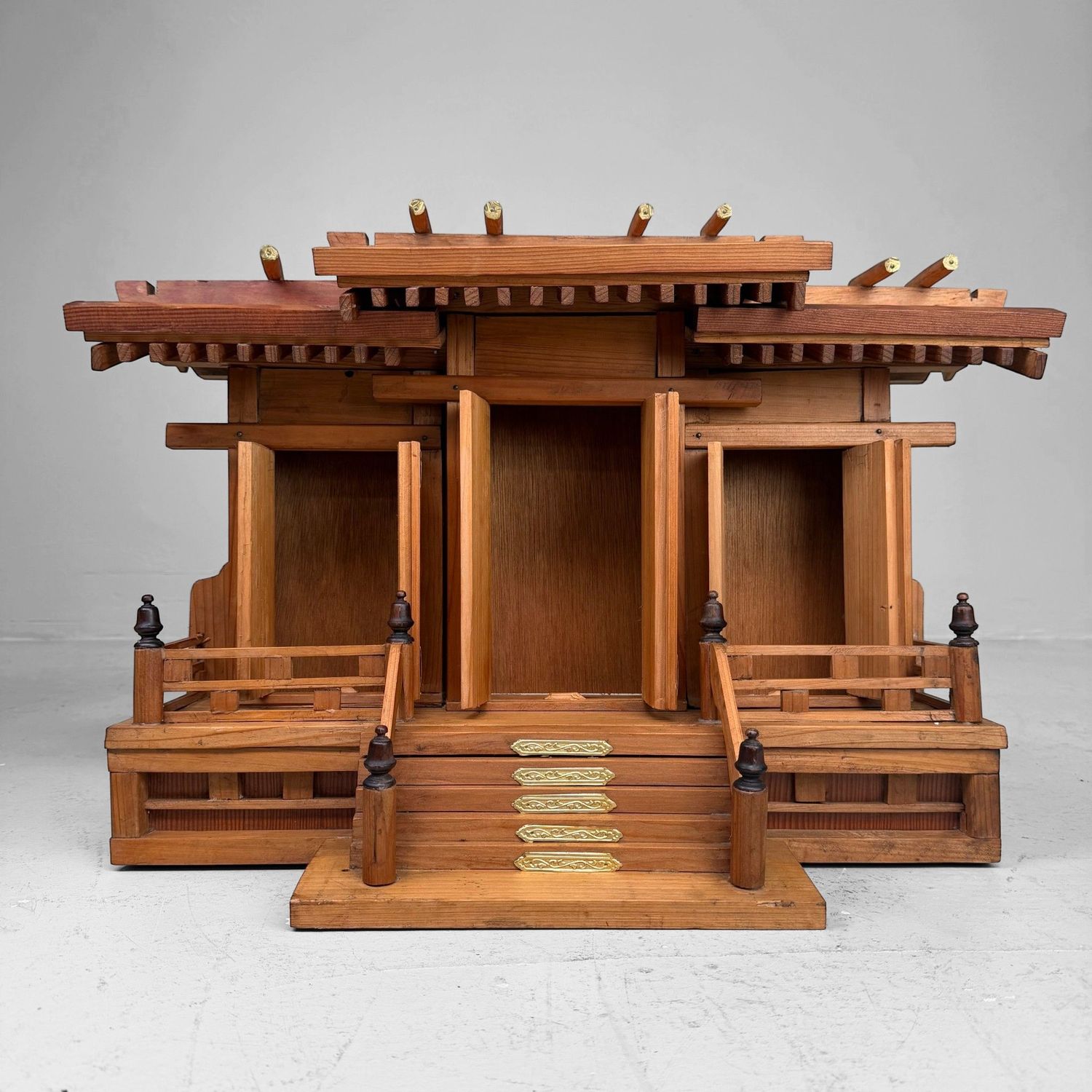 Japanse Kamidana Sanja-miya Thuisschrijn, Houten Tempel, 1980s