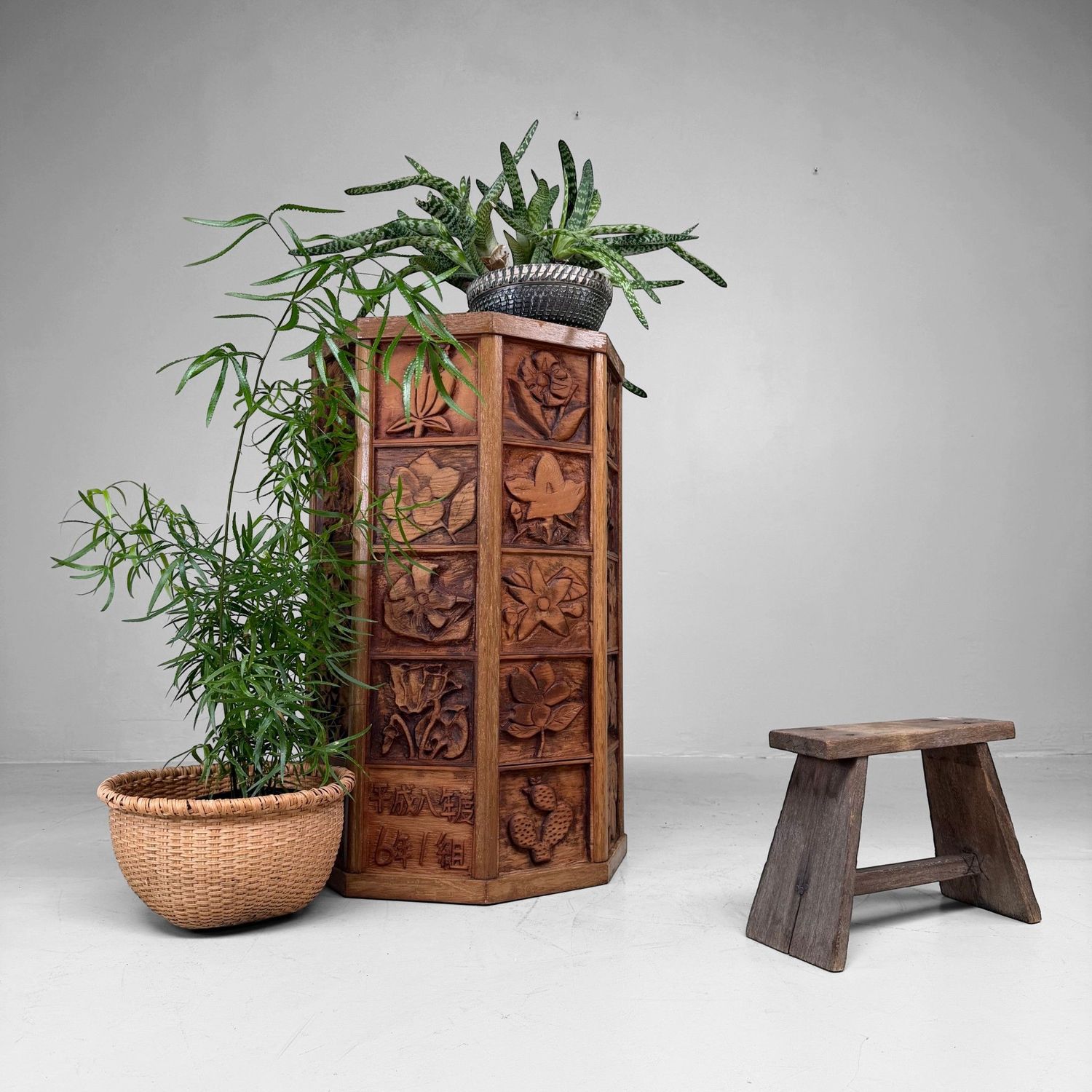 High Japanese Wooden Kadai Display Stand, Plant Pedestal, 1996