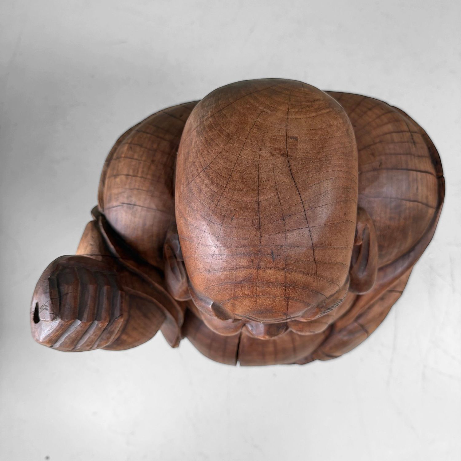 Japanese Wooden Temple Statue of Hotei with Child, c. 1920