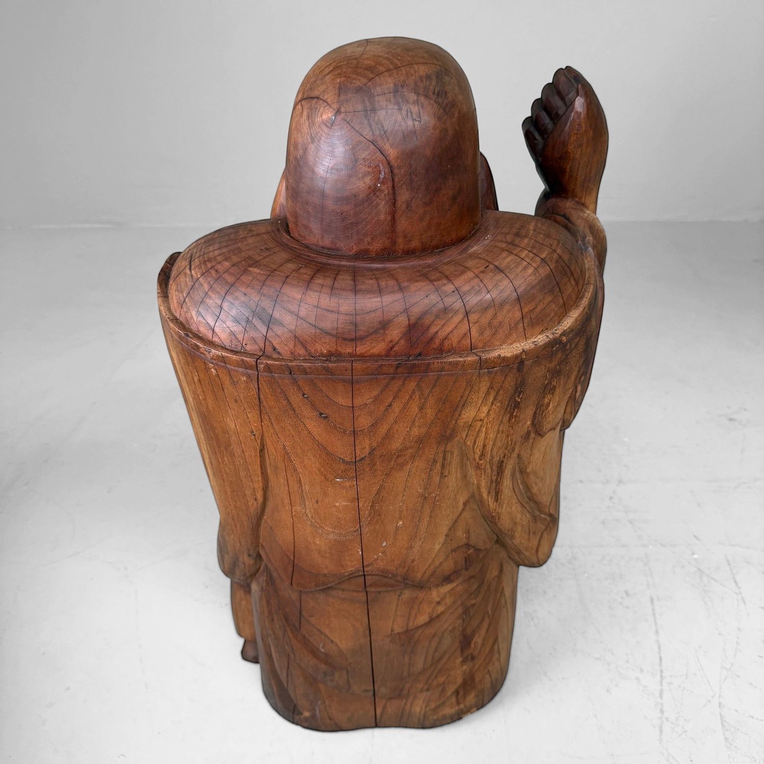 Japanese Wooden Temple Statue of Hotei with Child, c. 1920