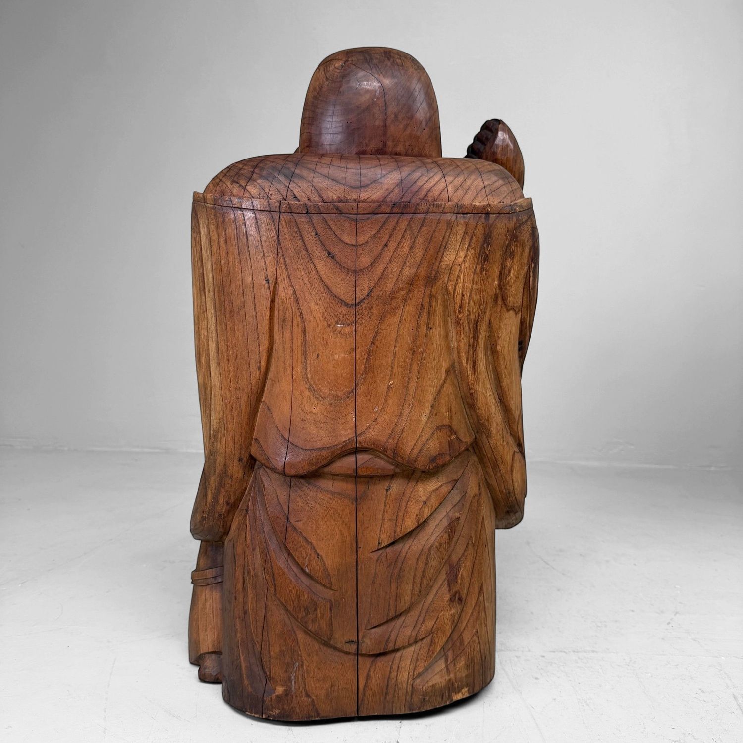 Japanese Wooden Temple Statue of Hotei with Child, c. 1920