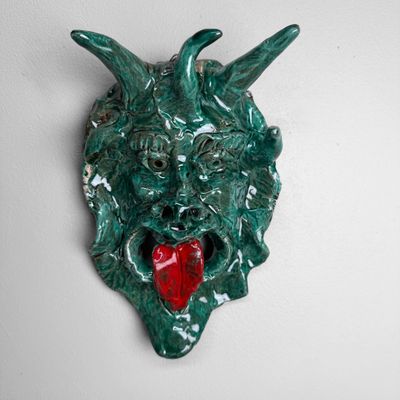 Groen Keramieken Apotropaïsch Masker, Gennaro Condurso, Italië