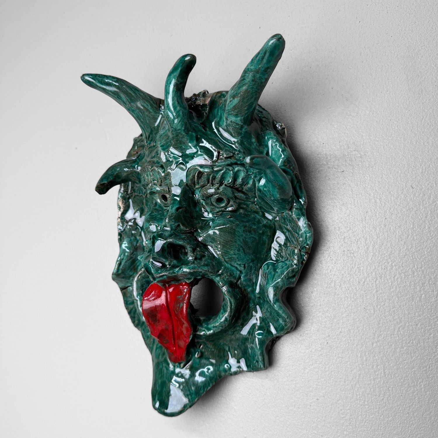 Groen Keramieken Apotropaïsch Masker, Gennaro Condurso, Italië