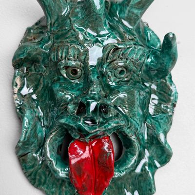 Groen Keramieken Apotropaïsch Masker, Gennaro Condurso, Italië