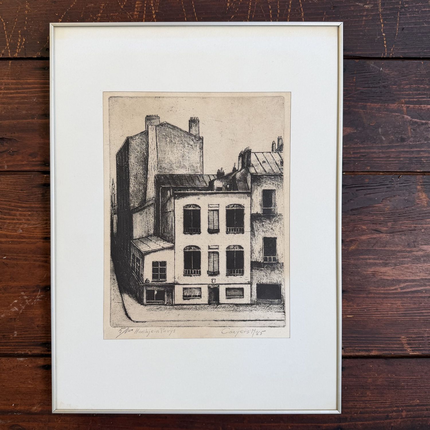 Framed Etching “Hoekje in Parijs”, Caeyers M., 1965