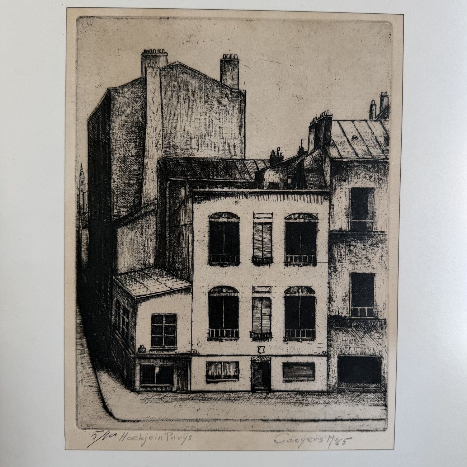 Framed Etching “Hoekje in Parijs”, Caeyers M., 1965