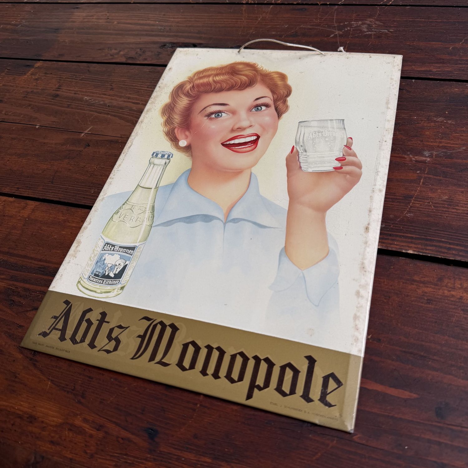 Authentiek Metalen Reclamebord Abts Monopole, België, 1953