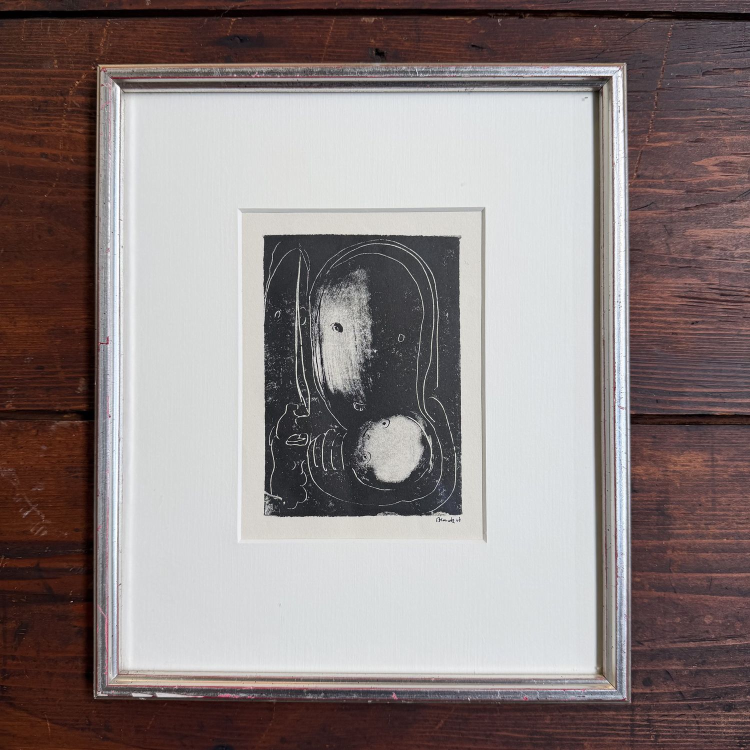 Original Small Lithograph – Parent Figures with Child, 1967