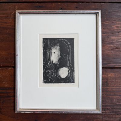 Original Small Lithograph – Parent Figures with Child, 1967