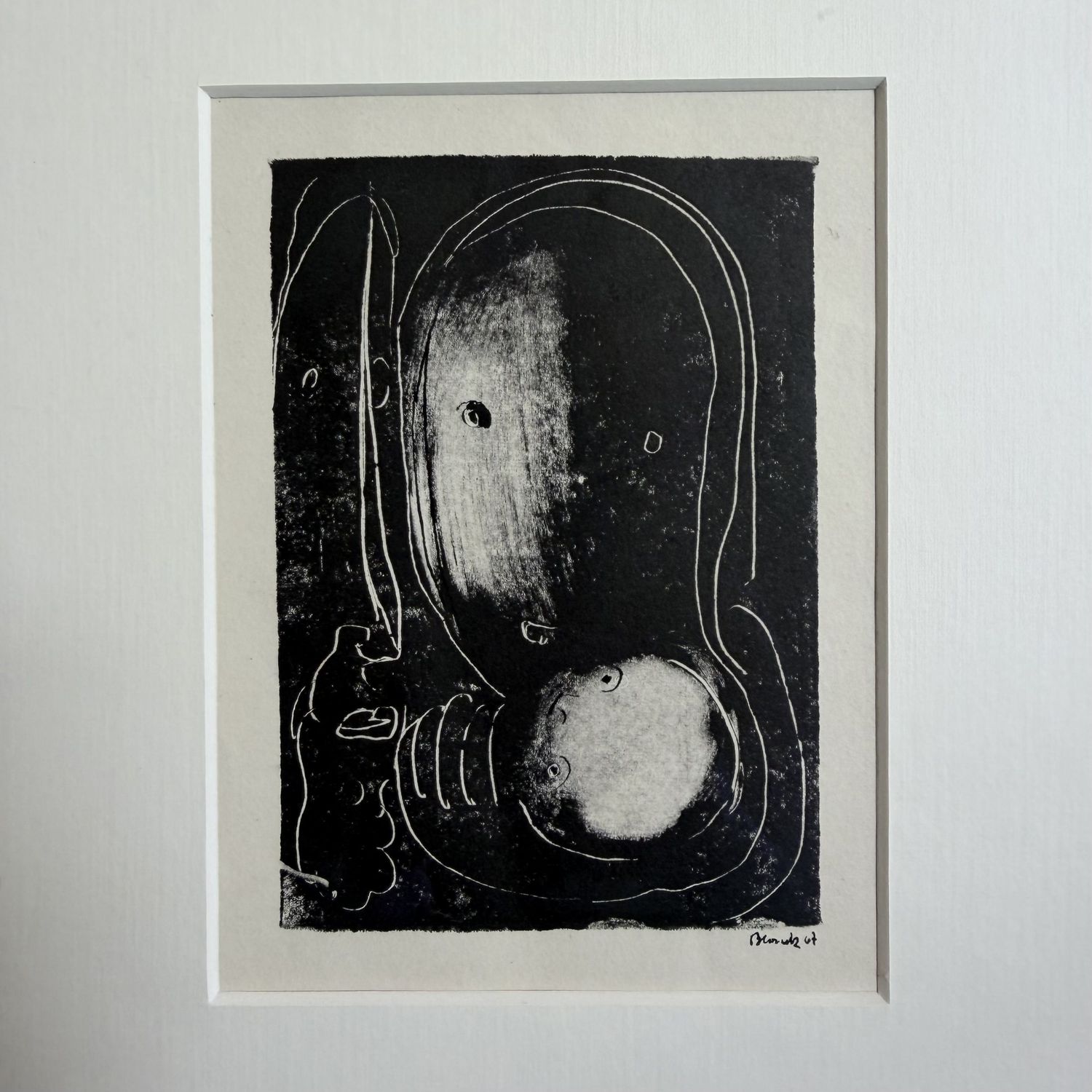 Original Small Lithograph – Parent Figures with Child, 1967