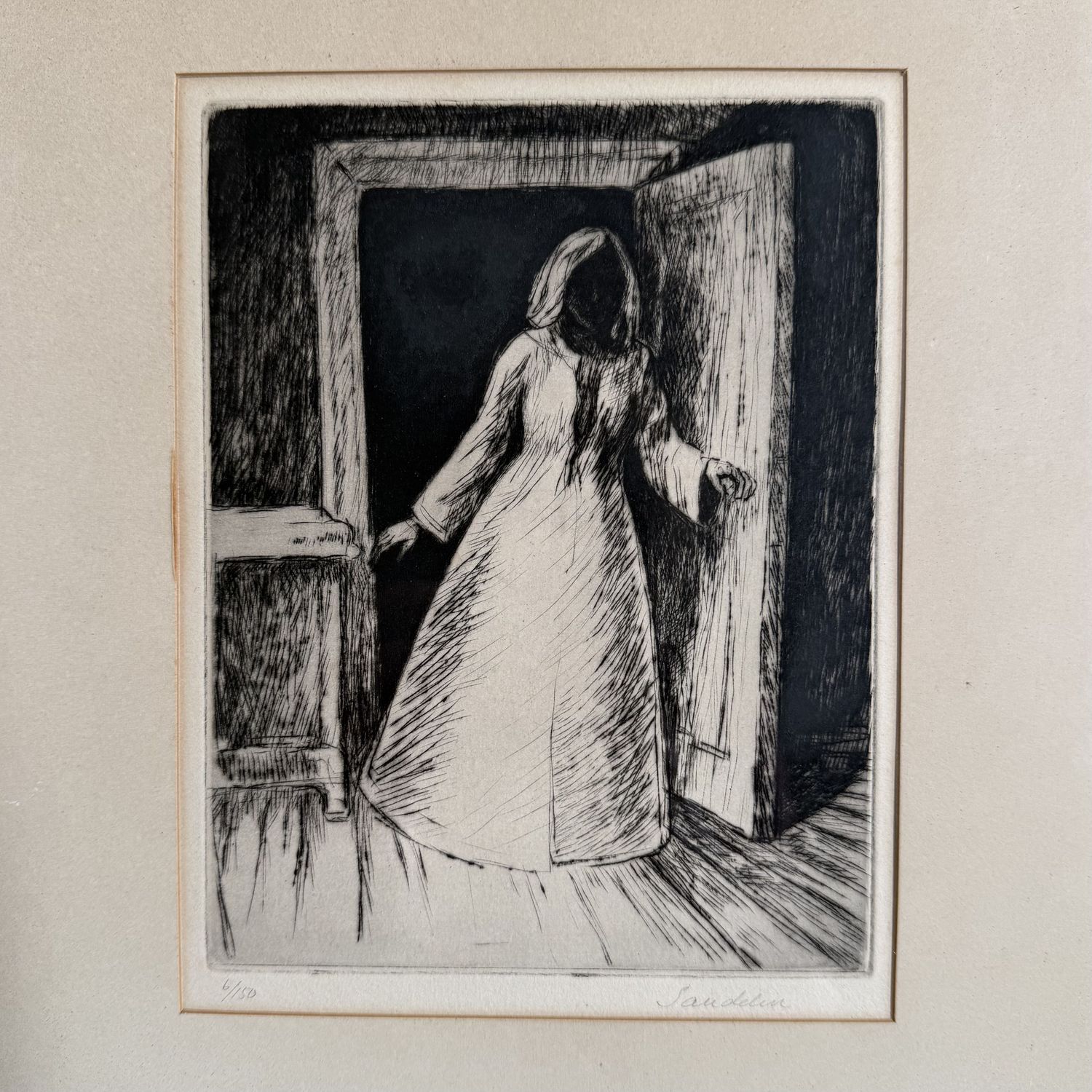Börje Sandelin – Kvinna i Dörr / Woman in the Doorway, Etching, c. 1950s