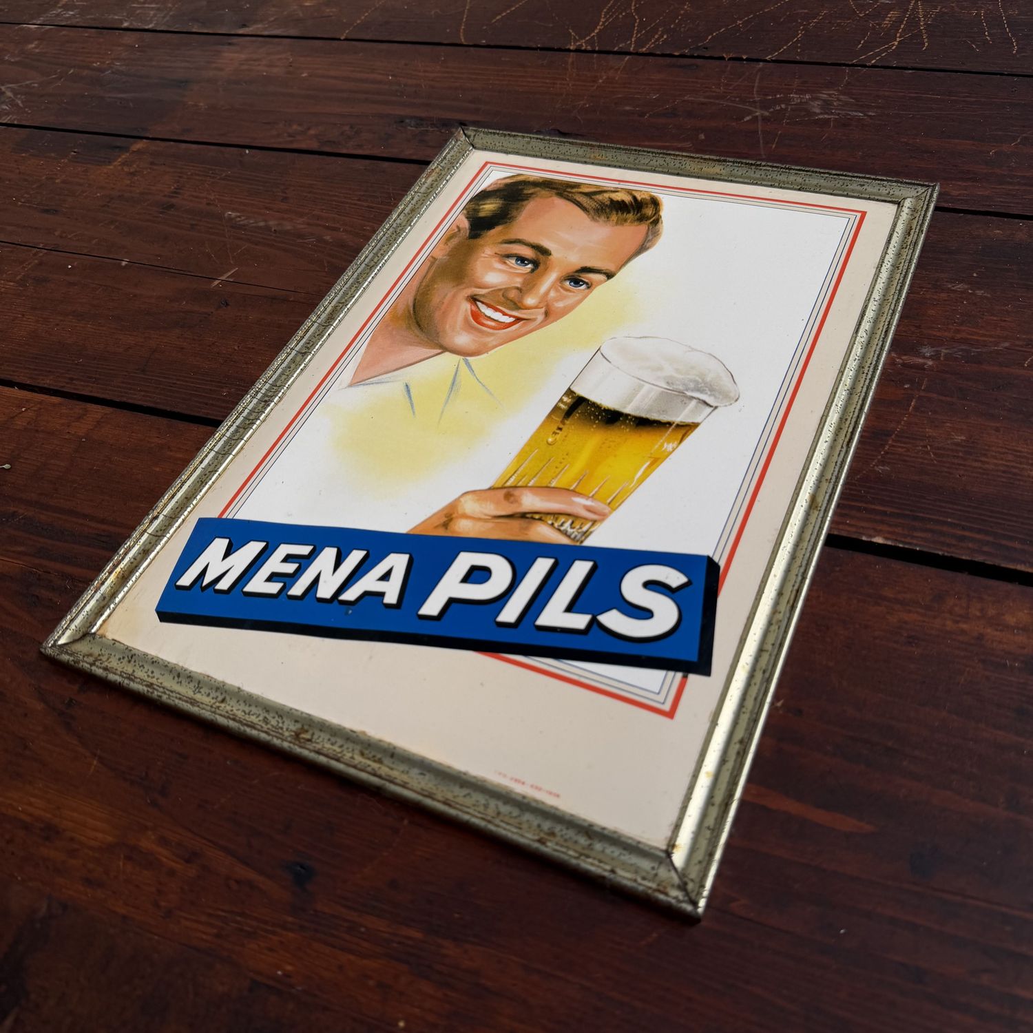 Vintage Glacoïde Reclamebord Mena Pils, België, 1954