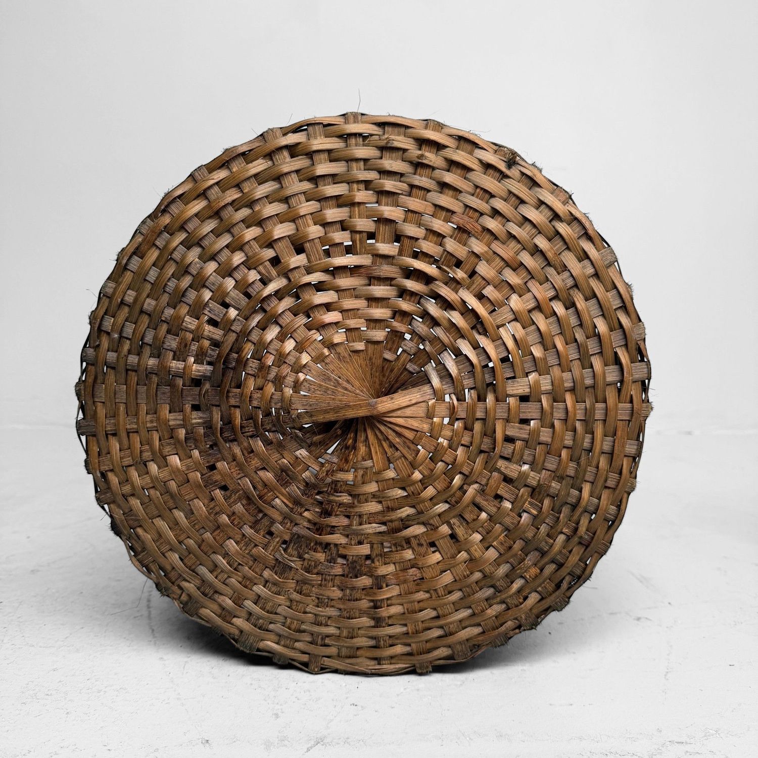 Antique Japanese Bamboo Basket with Red Lacquered Rim, 1930s
