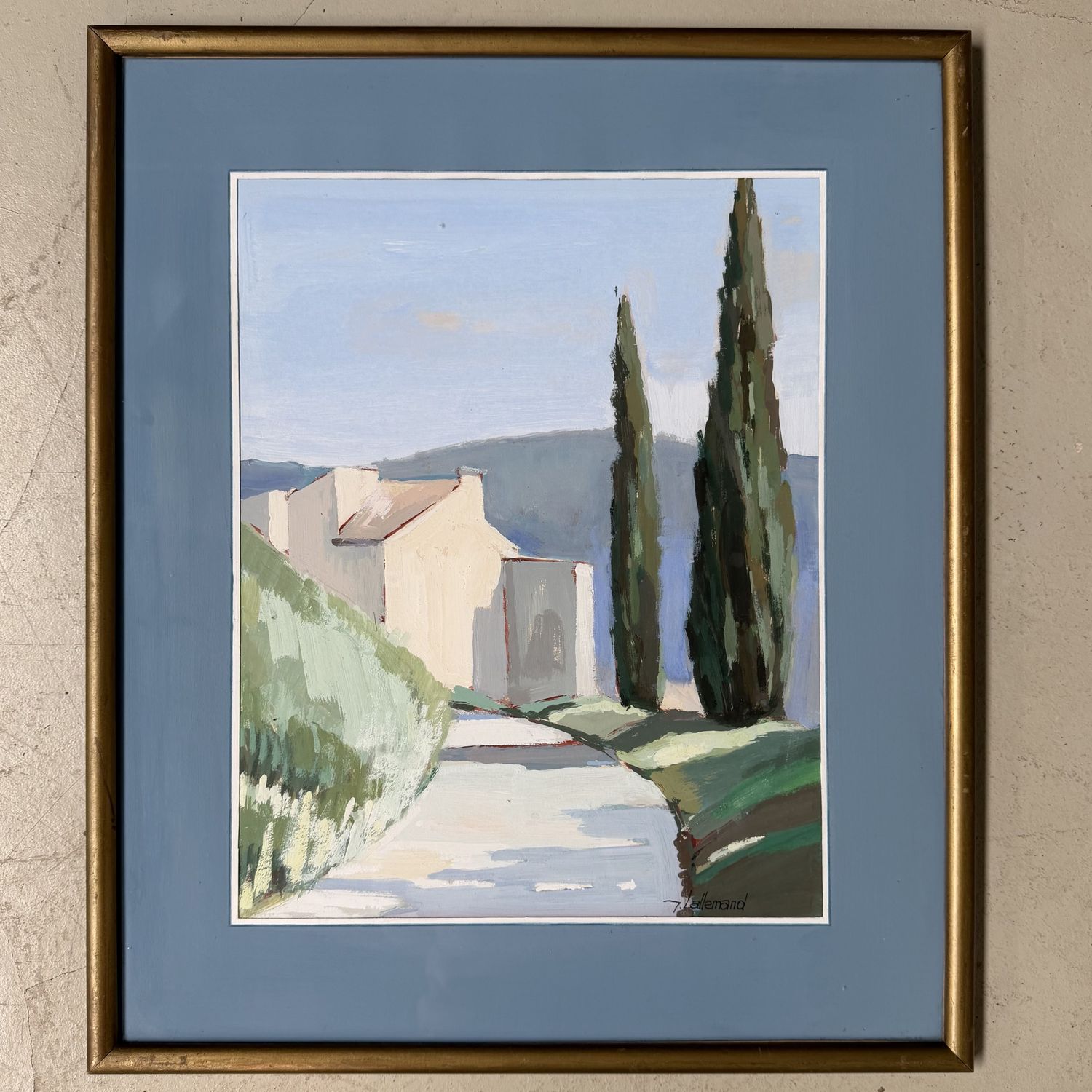 Jean Lallemand, ‘Chemin à Gréoux’, Provençal Gouache Painting, 1980s