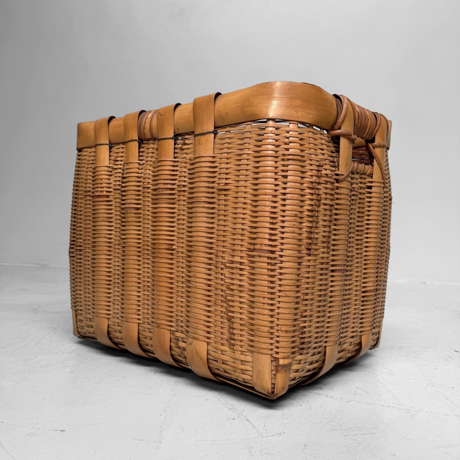 Vintage Japanese Bamboo Basket with Handles, 1950s