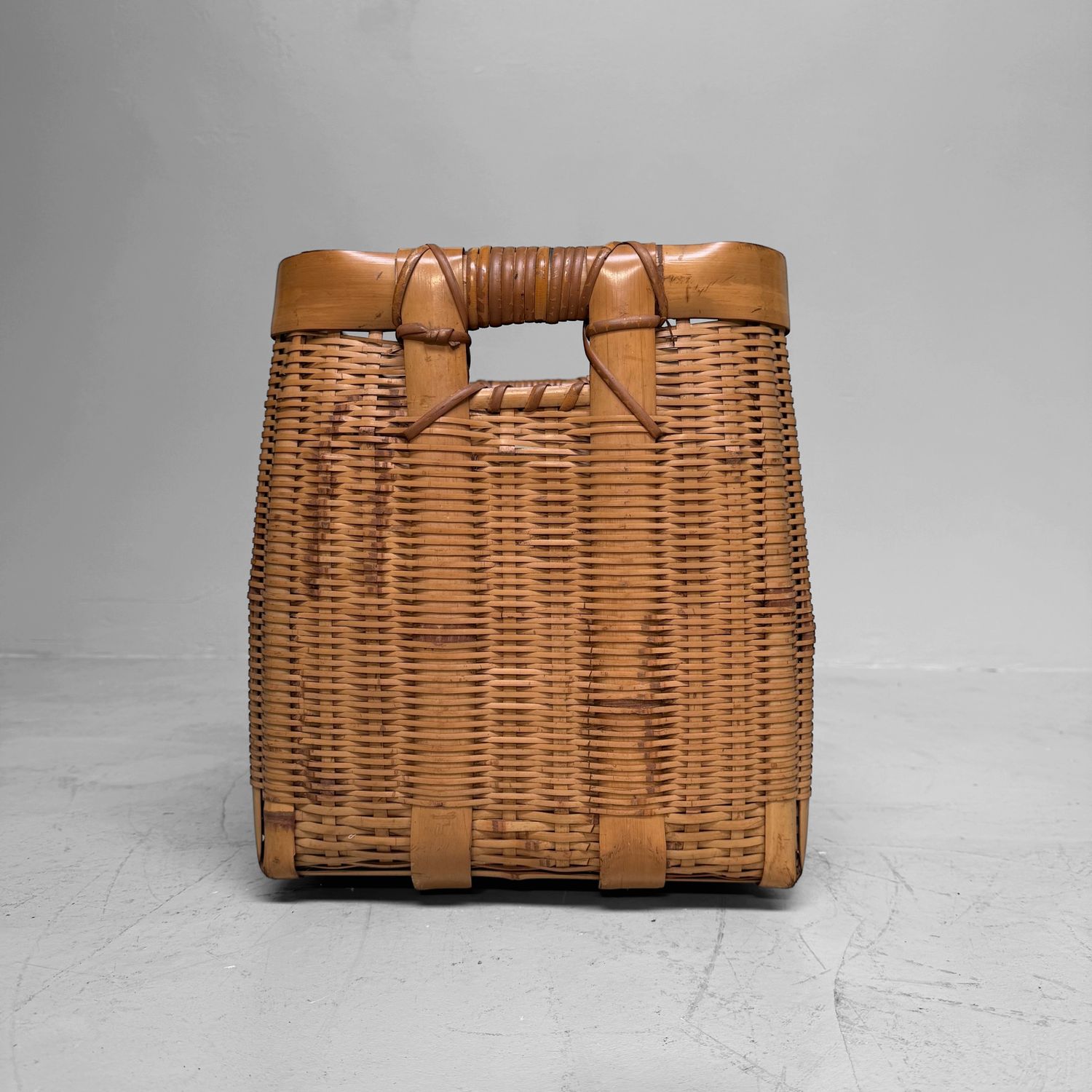 Vintage Japanese Bamboo Basket with Handles, 1950s