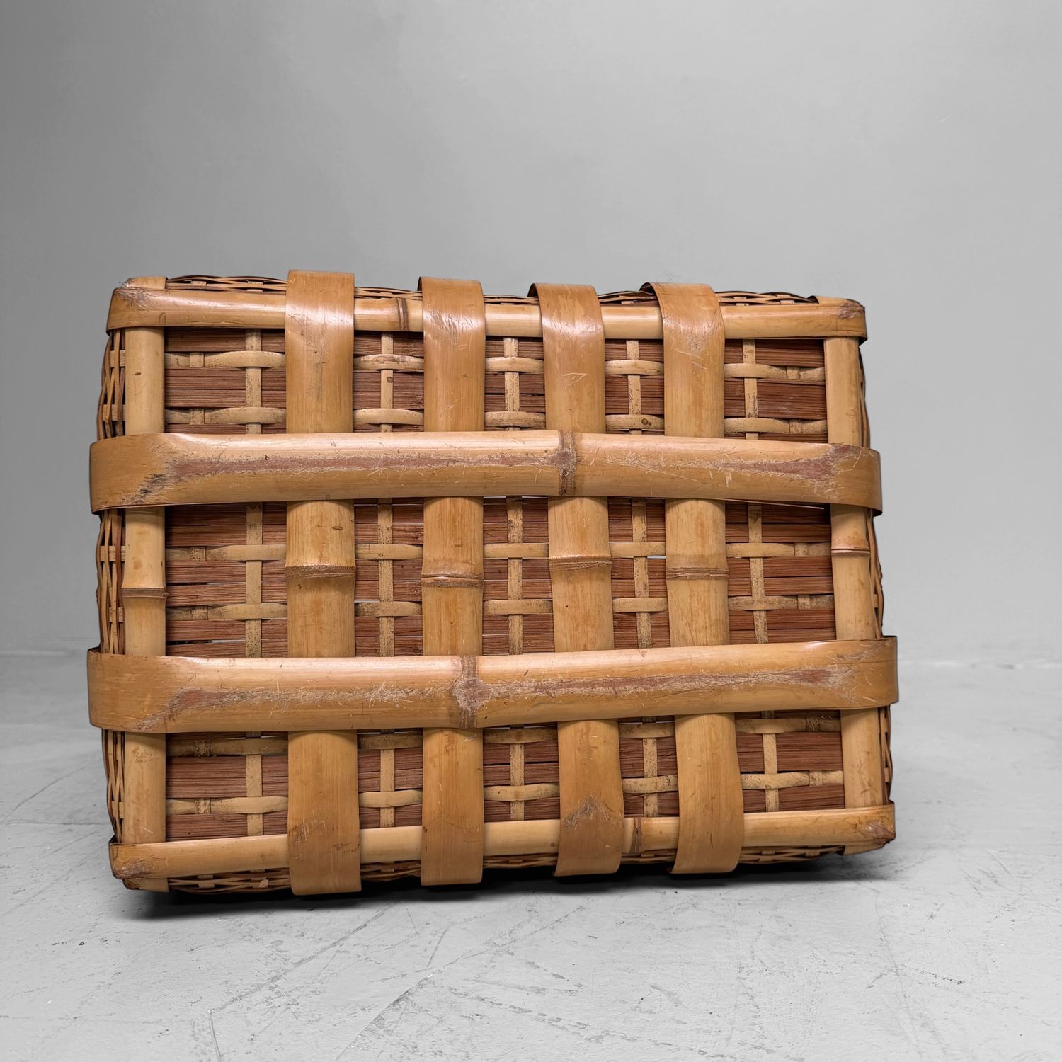 Vintage Japanese Bamboo Basket with Handles, 1950s