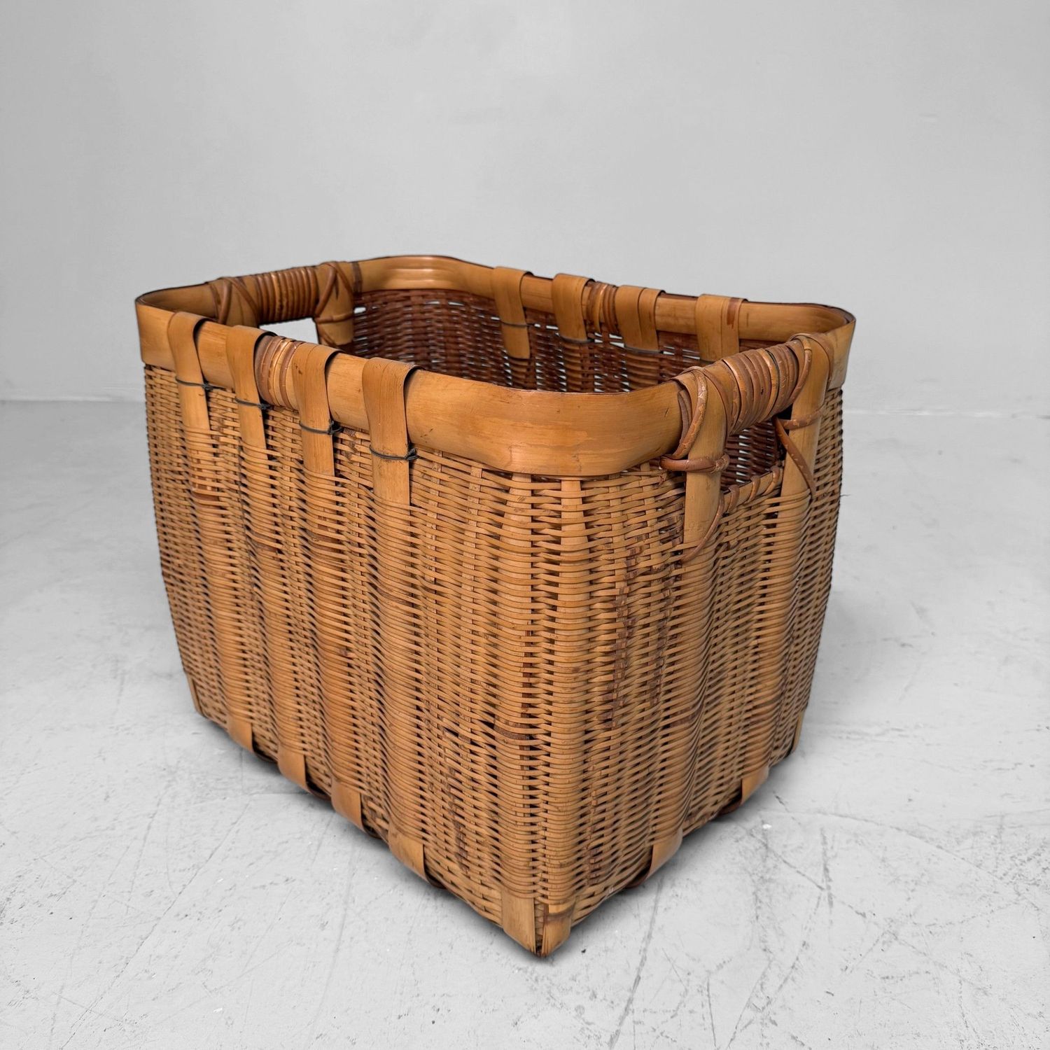 Vintage Japanese Bamboo Basket with Handles, 1950s