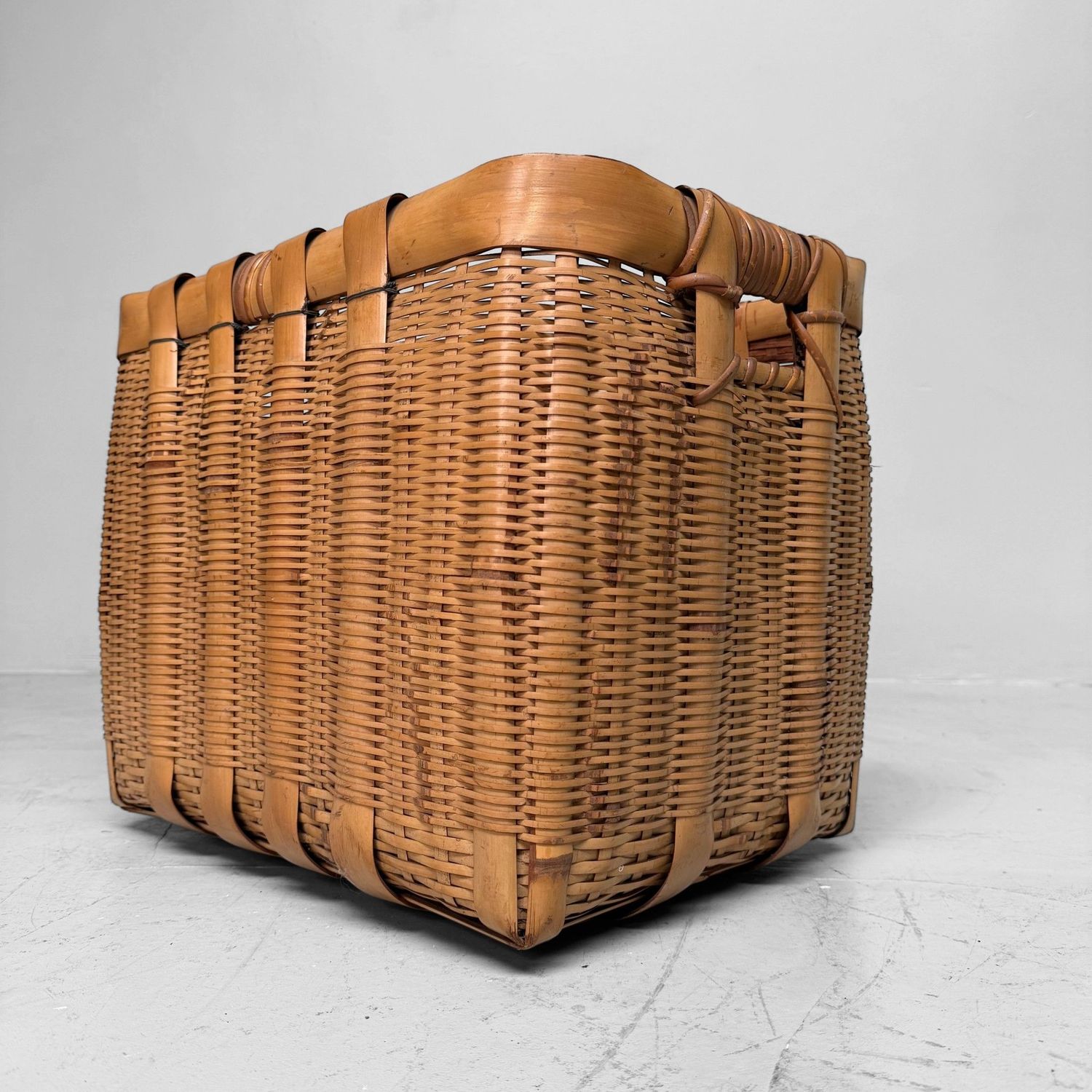 Vintage Japanese Bamboo Basket with Handles, 1950s
