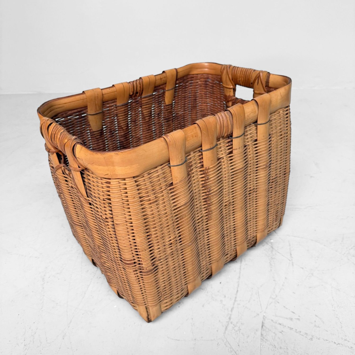 Vintage Japanese Bamboo Basket with Handles, 1950s