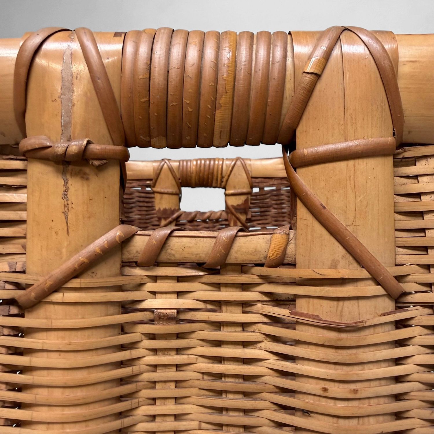 Vintage Japanese Bamboo Basket with Handles, 1950s
