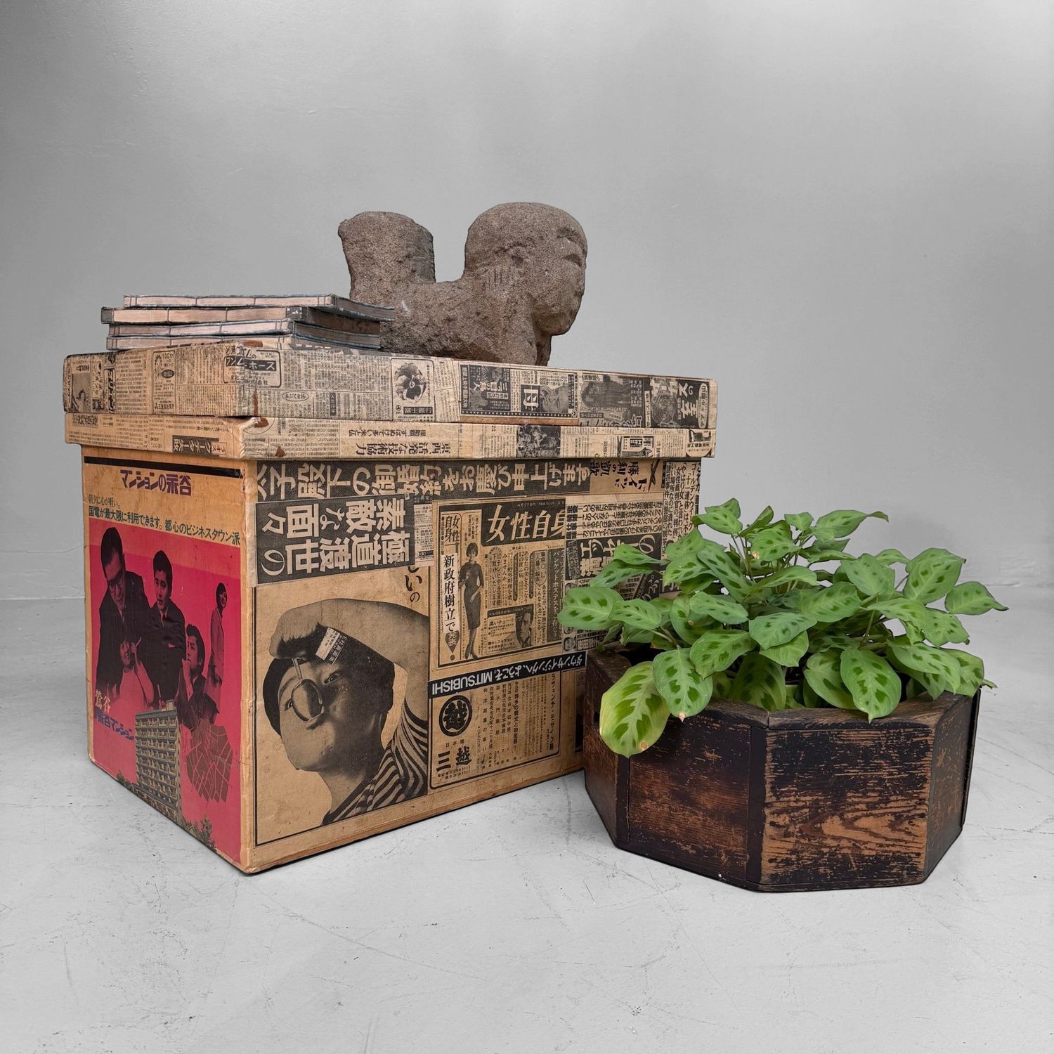 Old Japanese Tea Chest Covered with Newspaper, c. 1950–1970