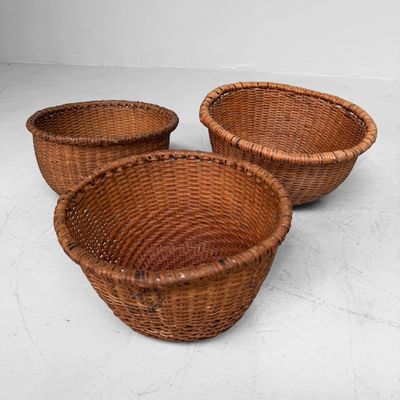 Set of Three Vintage Japanese Bamboo Baskets, c. 1960s