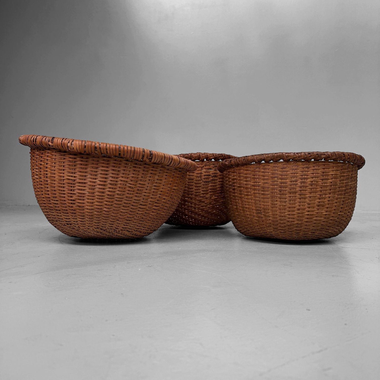 Set van Drie Vintage Japanse Bamboemanden, ca. jaren 1960