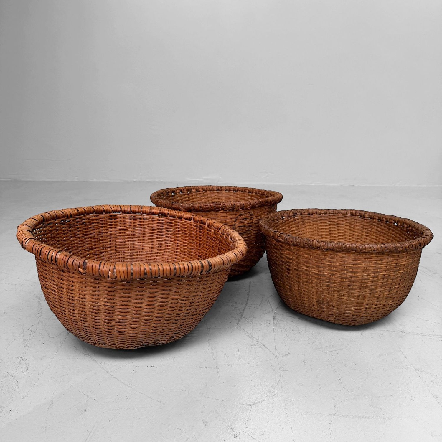Set van Drie Vintage Japanse Bamboemanden, ca. jaren 1960