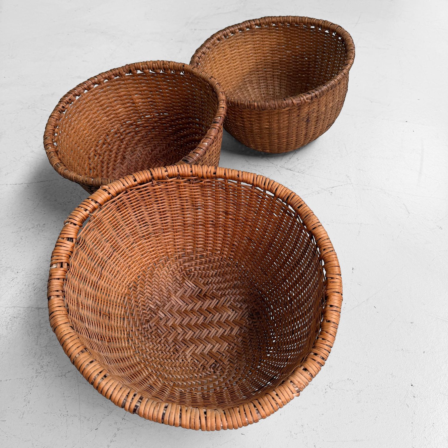 Set van Drie Vintage Japanse Bamboemanden, ca. jaren 1960