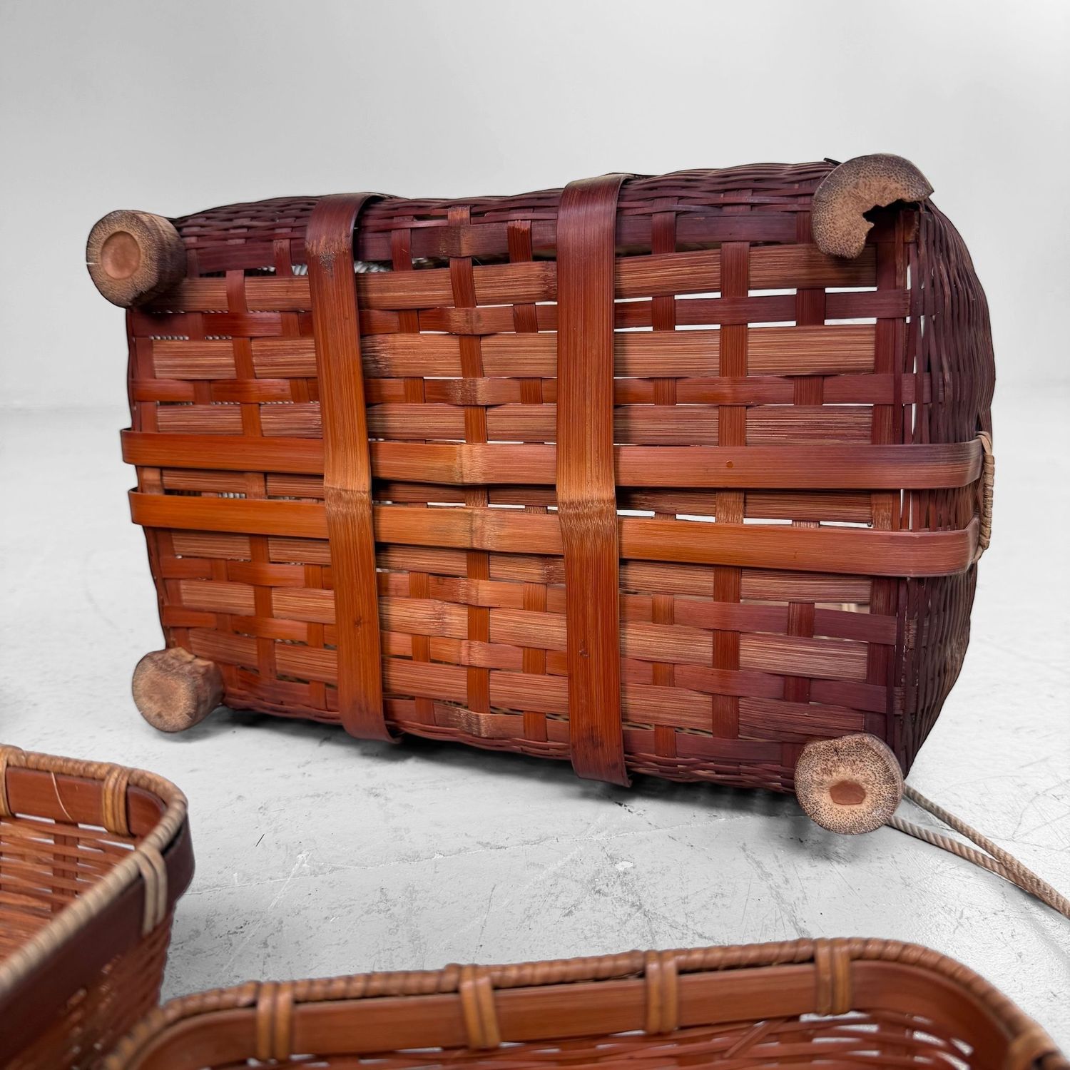 Set of Four Vintage Japanese Nesting Bamboo Baskets, c. 1950