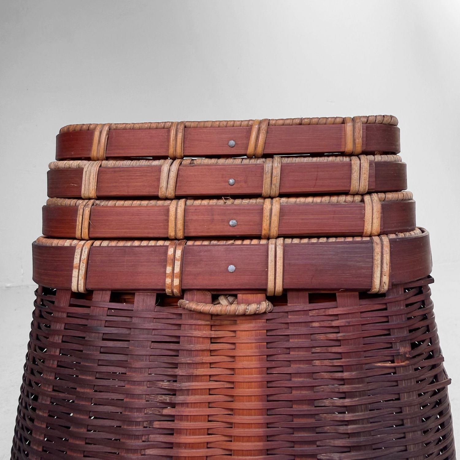 Set of Four Vintage Japanese Nesting Bamboo Baskets, c. 1950
