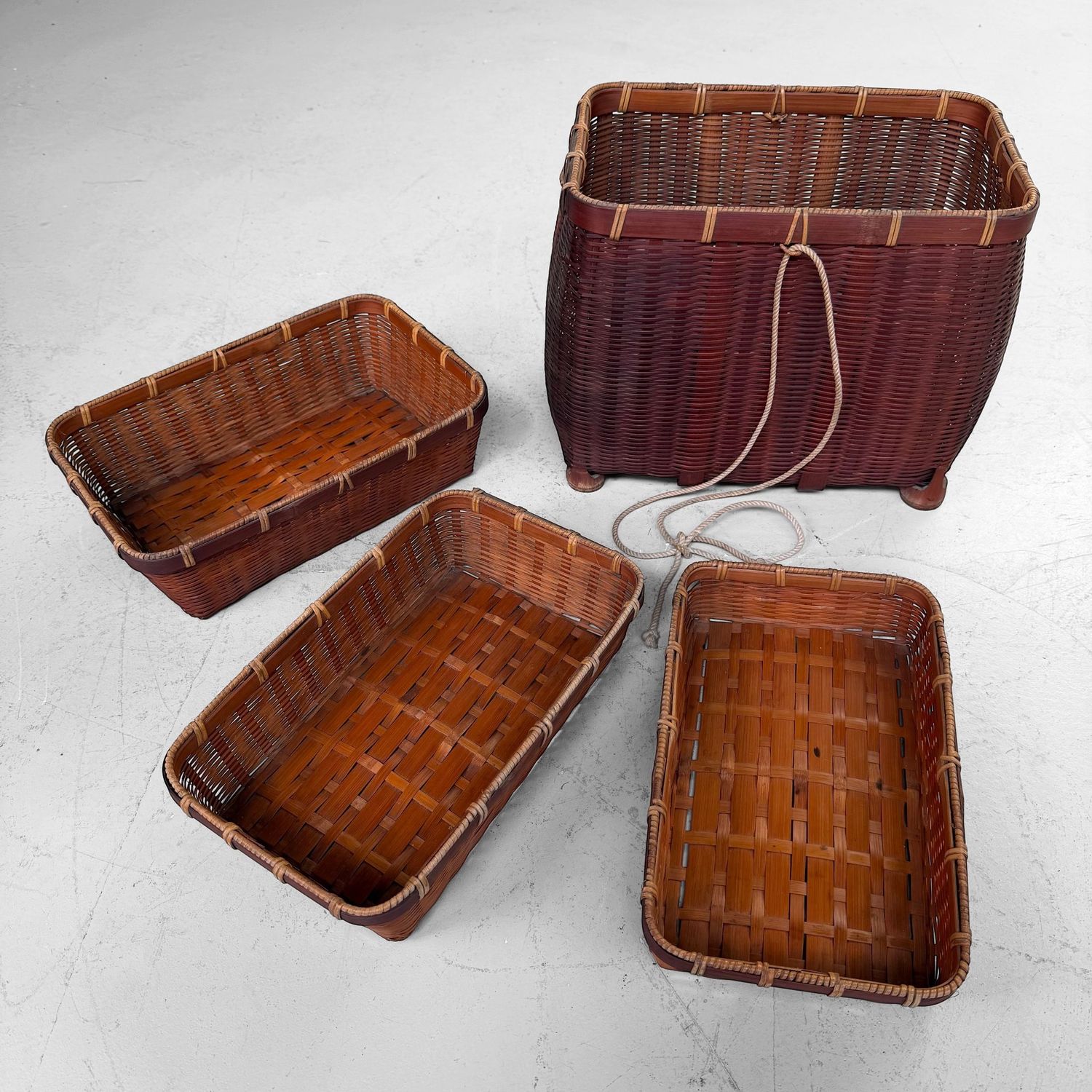 Set of Four Vintage Japanese Nesting Bamboo Baskets, c. 1950
