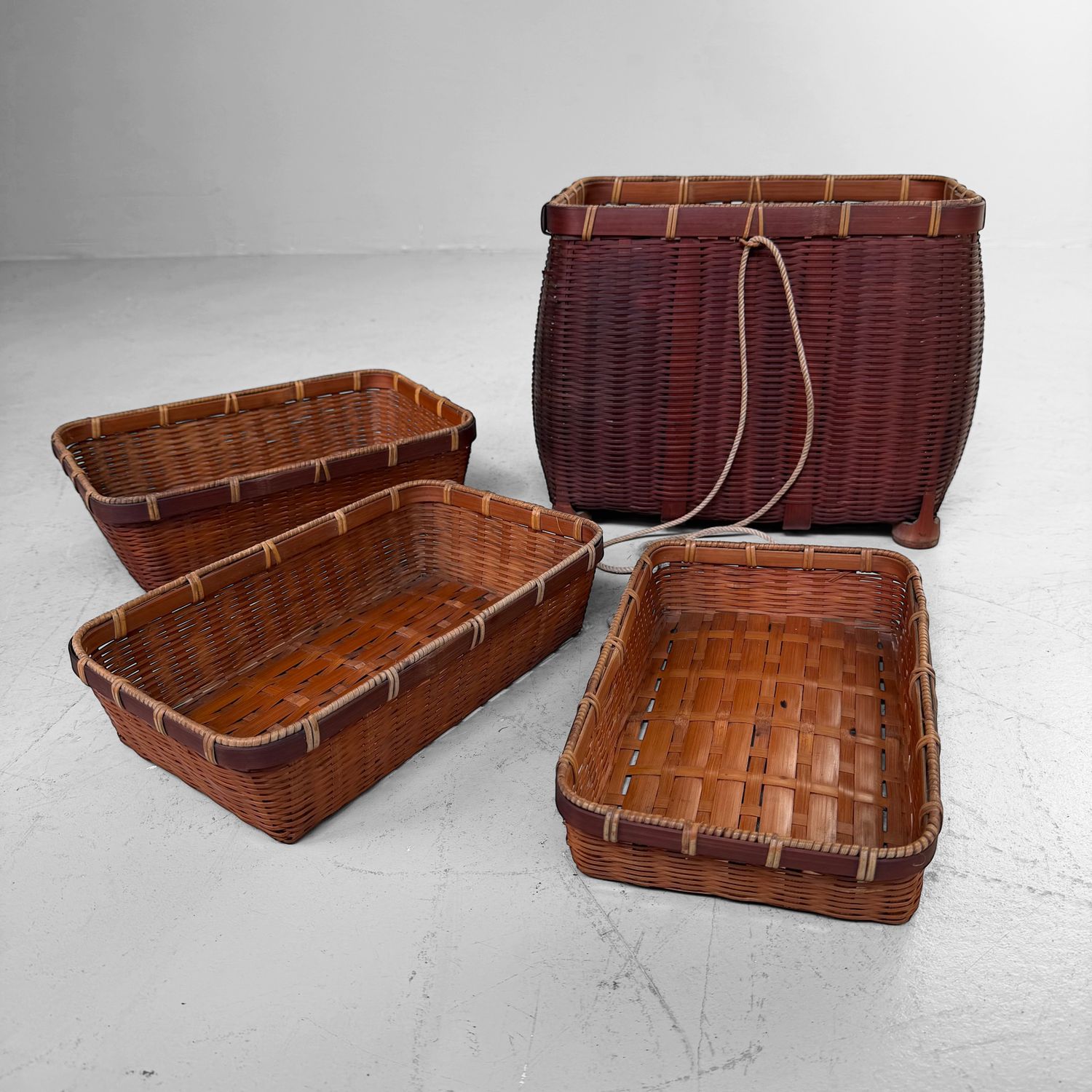 Set of Four Vintage Japanese Nesting Bamboo Baskets, c. 1950