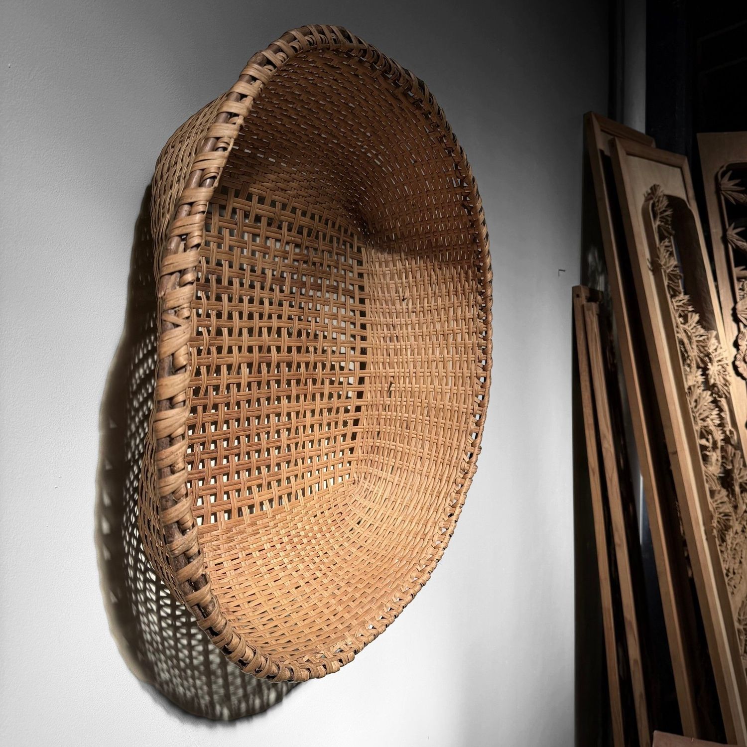 Vintage Japanese Bamboo Basket, 1970s