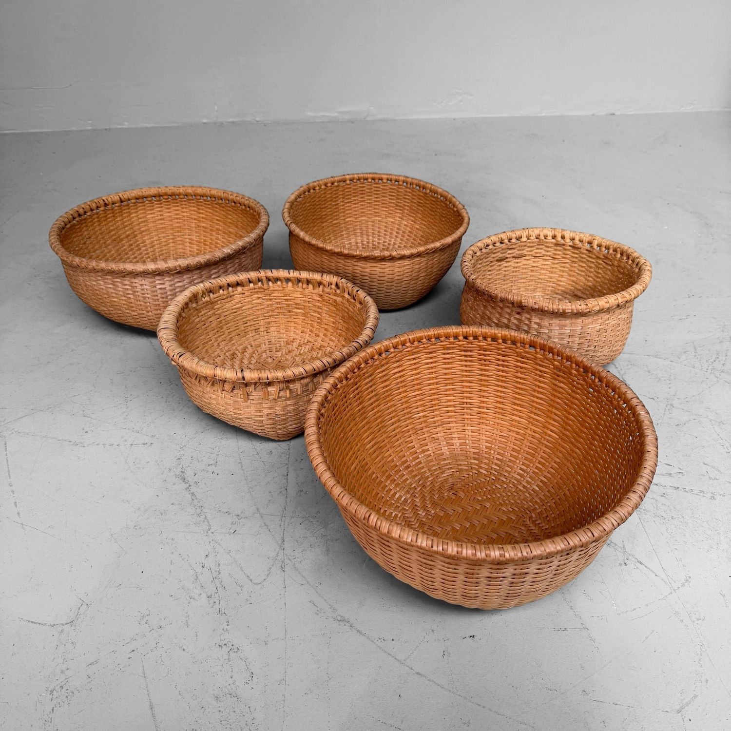 Set van Vijf Vintage Japanse Bamboemanden, jaren 1970–1980